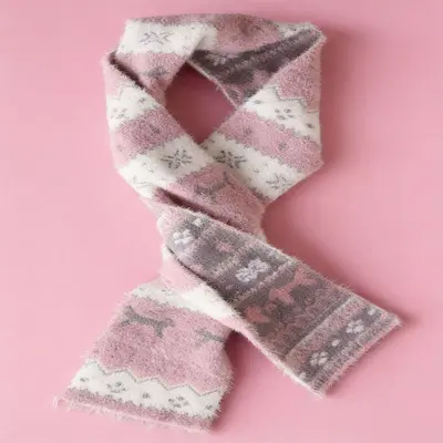 Women's Winter Scarf, Black and White Double-Sided Cat Design, Faux Mink - 12
