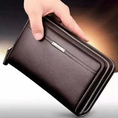 Men's Clutch Bag, Multi-Card Slots, Double Zipper, Long Wallet Style - 4