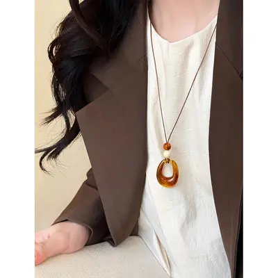 Ethnic style necklace, long sweater chain, women's accessory - 7