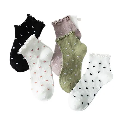 Women's Short Socks, Ruffle Heart Pattern, Breathable - 5