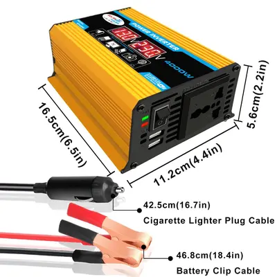 300W İnvertör 12V-220V/110V, Araç ve Ev Kullanımı, Çift USB ve Ekranlı Taşınabilir - 9