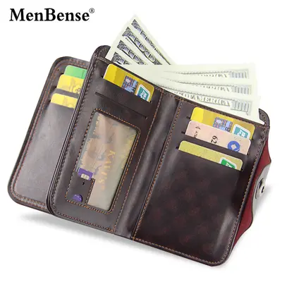 MenBense Short Men's Wallet Magnetic Clasp Tri-Fold Large Capacity - 3