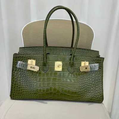 Crocodile Pattern Cowhide Shoulder Bag, Oversized