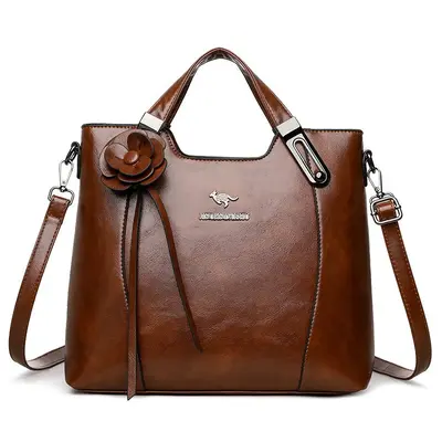 Middle-Aged Women's Soft Leather Single Shoulder Crossbody Handbag - 9