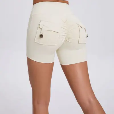 Kadın Yüksek Bel Kargo Tayt Şort, Düğmeli Kaldırıcı Hızlı Kuruyan Fitness Pantolonu - 13