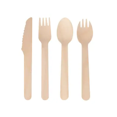 Disposable Birch Wood Knife, Fork and Spoon Set, Biodegradable