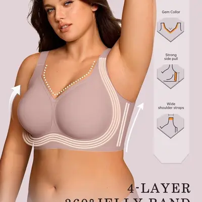 OEAK Women's Wire-Free Jelly Bra, Plus Size, Supportive, Seamless