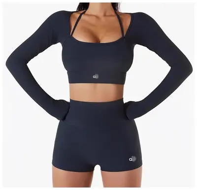 Rippstrick Yoga-Set, 2-teilig mit Shirt und Shorts, mit Brustpolster - 10