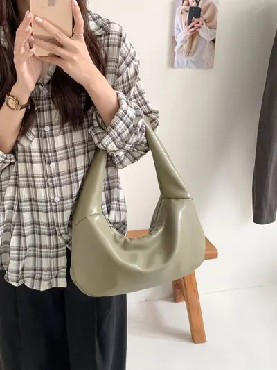 Korean-Style Minimalist Hobo Women's Handbag, Soft Leather, Single Shoulder