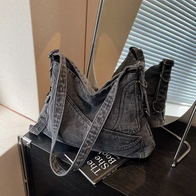 Women's Denim Tote Bag, Large Capacity, Single-Shoulder, Commuter Bag - 7