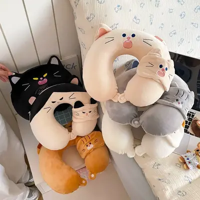 Kedi göz maskeli U şeklı boyun yastığı - 5