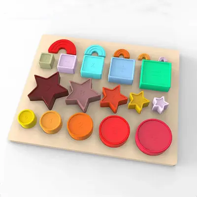 Kinder-Frühförderspiel Sterne-Silikon-Stapelspiel mit Holzsockel