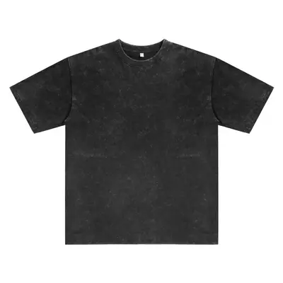 250g Pure Cotton Retro Washed Distressed Plus-Size Round Neck Men's T-Shirt