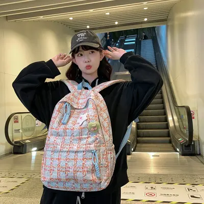 Junior High Backpack, Korean Style Corduroy, Large Capacity - 3