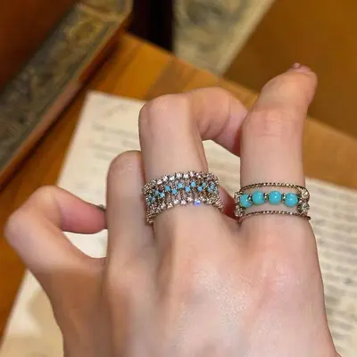 Vintage blue sparkle ring collection for women - 3