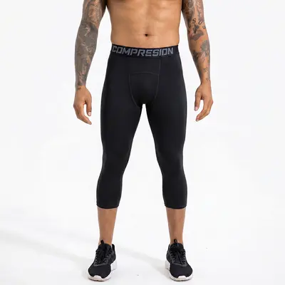 Men's Polyester 3/4 Length Compression Leggings, Quick-Dry Sports - 6