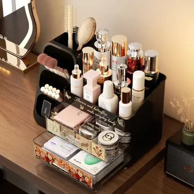 Cosmetics and skincare storage box, desktop, large capacity, vintage style