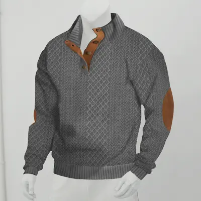 2025 Sınır ötesi erkek giyim Amazon Temu sweatshirt erkek sonbahar ve kış ince dik yaka uzun kollu jakarlı örgü kazak - 9