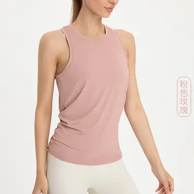 Women's Sleeveless Yoga Tank, Loose Fit, Open Back Fitness Top - 11