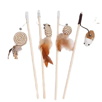 Feather Teaser Wand with Bell and Wooden Stick for Cats - 6