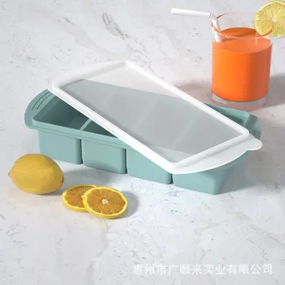Silikon-Eiswürfelform für Babynahrung und Lebensmittel mit 4 Fächern, Gefrierbehälter mit Deckel, Lagerbehälter für tiefgekühlte Lebensmittel - 9