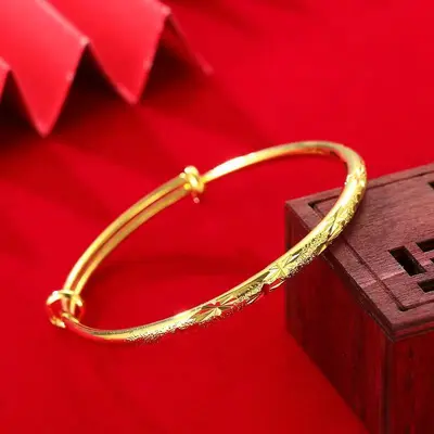 Sand gold smooth round bangle, women's, push-pull design - 12