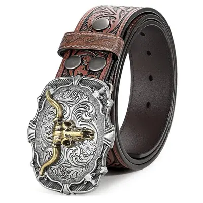 Grenzüberschreitender Western Cowboy Retro Bullhead Herren Gürtel geprägt American Trend Jeansgürtel Fabrik Ready Stock Partieware