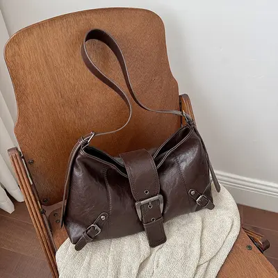Women's Pleated Underarm Bag, Soft Leather Look, Minimalist - 10