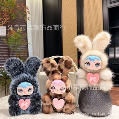 Kalpli Tavşan Peluş Anahtarlık, Vinil Yüzlü Çanta Süsü