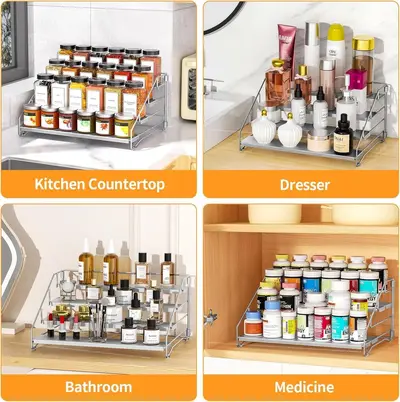 Wrought iron spice rack foldable kitchen counter spice bottle display shelf multi-layer storage rack step spice rack