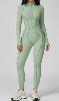 Women's Stand Collar Half-Zip One-Piece Fitness Suit, Vertical Stripes, High-Intensity Tra - 11