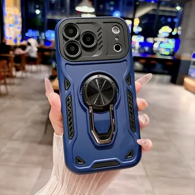 iPhone 17 Pro Max hassas delikli dönebilen yüzük standlı kılıf, şok korumalı - 11