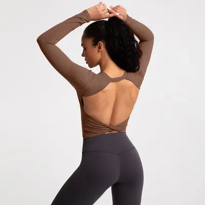 Women's Yoga Top, Long Sleeve, Open Back, Chest Padded - 3