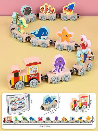 Wooden Magnetic Digital 12-Section Combined Small Train Toy for Children, Boys and Girls Ages 2-4, Baby Early Education Enlightenment - 9