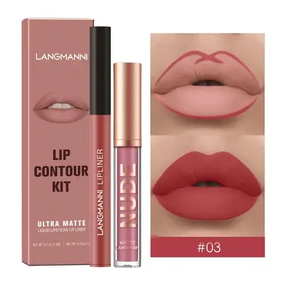 Langmanni 1+1 Matte Lip Gloss and Lip Liner Set, 2 Pieces, Non-Transfer - 8