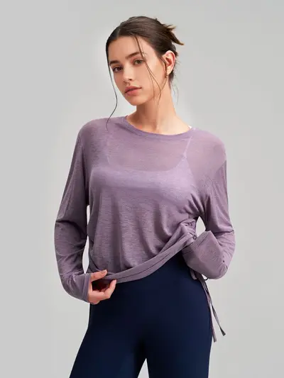 Loose Long-Sleeve Yoga Top with Side Drawstrings, Quick-Dry Women's Sportswear - 6