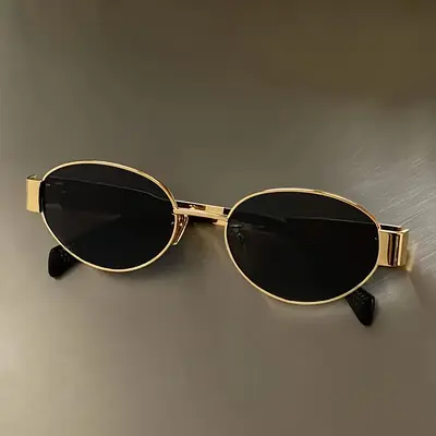 Women's Retro Oval Metal Frame Sunglasses Hong Kong Style - 5