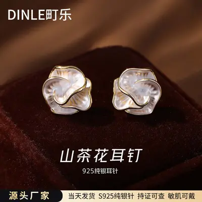 S925 Silver Camellia Earrings, elegant and versatile