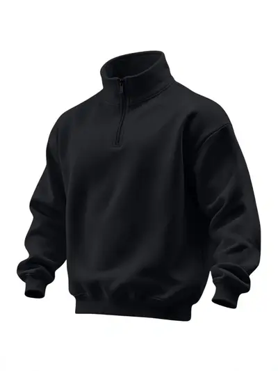 Erkek düz renk yarım fermuarlı dik yaka sweatshirt