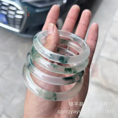 Natural jade bracelet with floating flower design - 7
