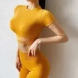 Kadın Koşu Fitness Takımı, Hızlı Kuruyan, Kontrast Renk, Kısa Kollu - 8