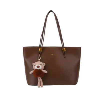 Large Retro Tote Bag, PU Leather, Solid Color - 9