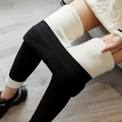 Women's Grey Thin Fleece Ribbed Leggings, Stretch, Plus Size - 13