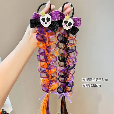 Children's Halloween Pumpkin Bubble Braid Hair Tie for Girls Party - 7