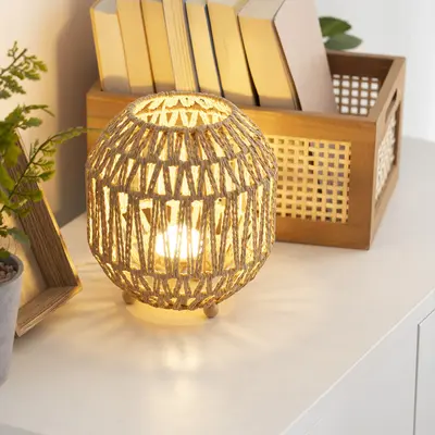 Amazon Cross-Border Handmade Rope-Woven Table Lamp, American Rustic Pastoral Style, Warm Bedroom Night Light, Decorative Ambient Light