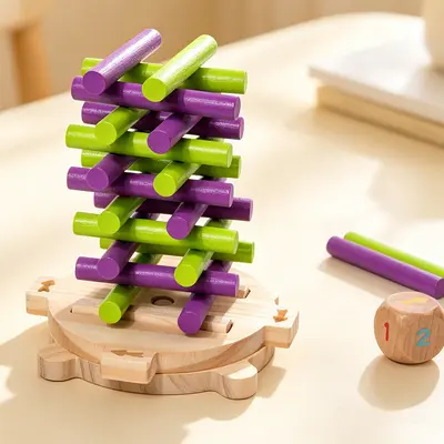 Wooden High Tower Stacking Blocks, Kindergarten Hand-Eye Coordination Educational Toy - 3