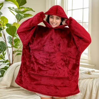 Hooded Flannel Blanket with Thickened Lamb Wool Style Fleece - 11