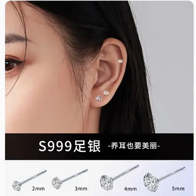 S999 Sterling Silver Earrings with Zirconia Stone