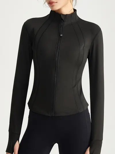 Women's Full-Zip Slim Fit Yoga Jacket with Stand-Up Collar and Long Sleeves - 5
