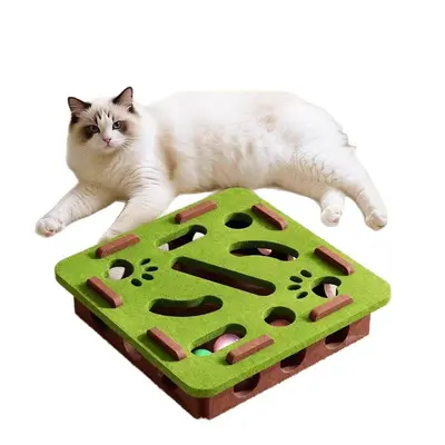 Игрушка для кошек для самостоятельной игры, средство от скуки, интерактивный лабиринт-головоломка для котят и домашних кошек с норками для прятания, войлочная коробка, дразнилка с колокольчиком и мячиком - 5